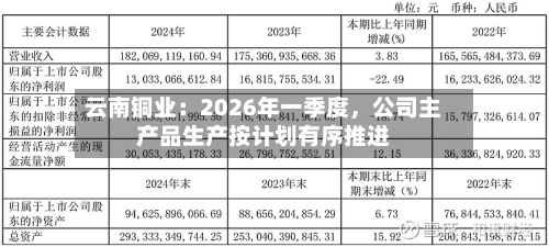 云南铜业：2026年一季度，公司主产品生产按计划有序推进